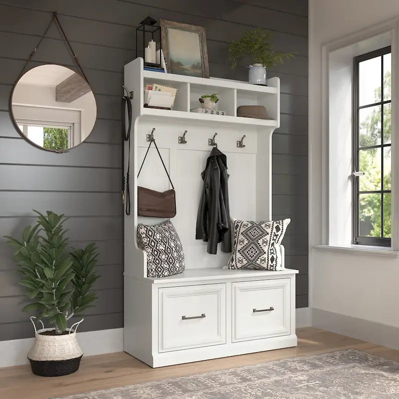40W Hall Tree and Shoe Bench with Doors