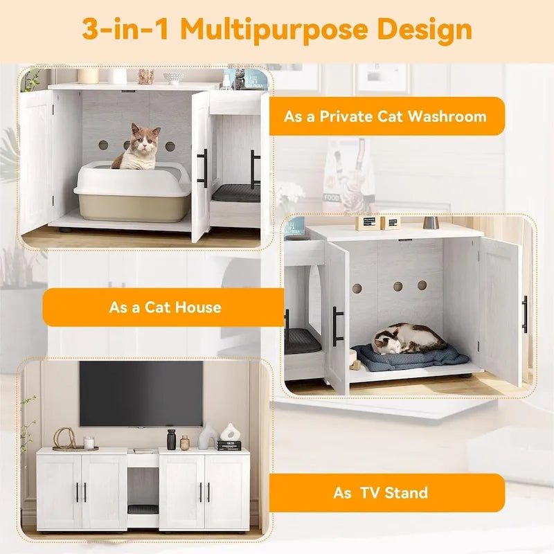 Intimate Double-Room Cat Litter Cabinet Furniture