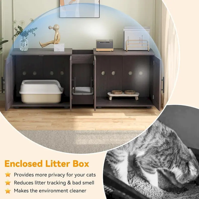 Intimate Double-Room Cat Litter Cabinet Furniture