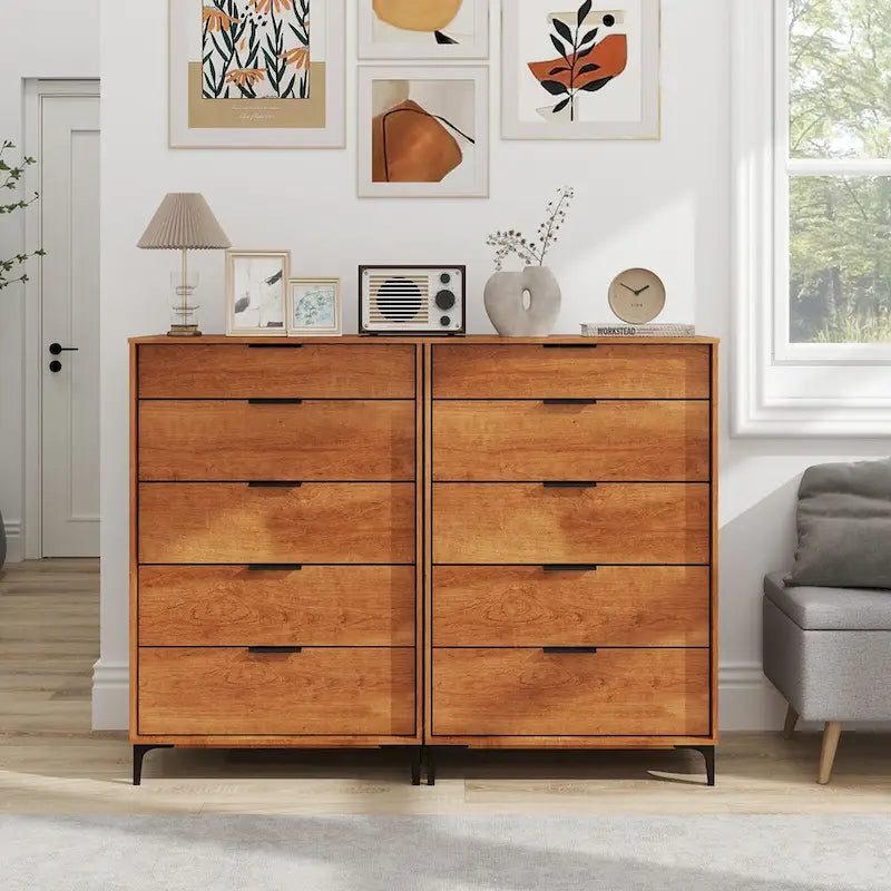 5-Drawer Dresser w/ Interlock System Metal Support Legs &