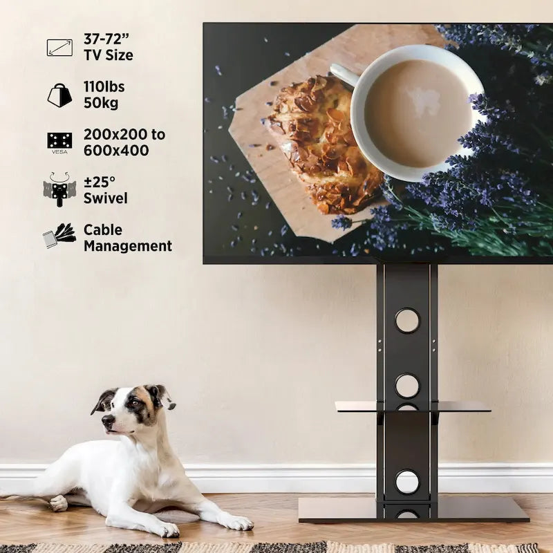 Premium Swivel TV Stand Mount for 37-72 Screens with Shelving, Holds up to 110 Lbs