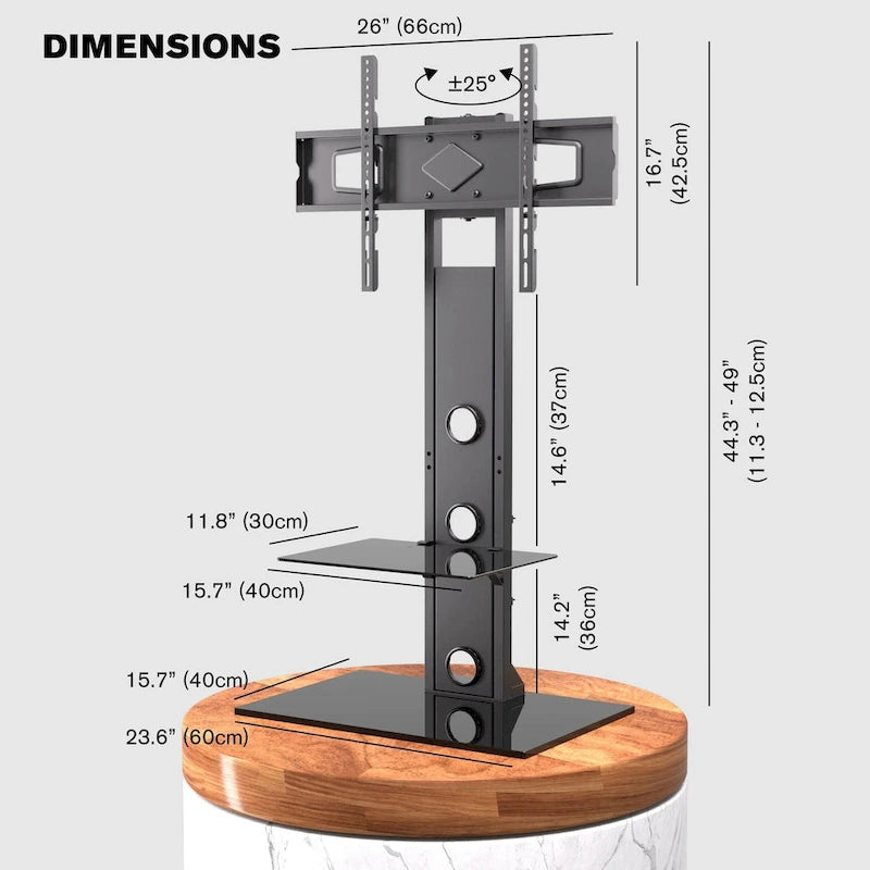 Premium Swivel TV Stand Mount for 37-72 Screens with Shelving, Holds up to 110 Lbs
