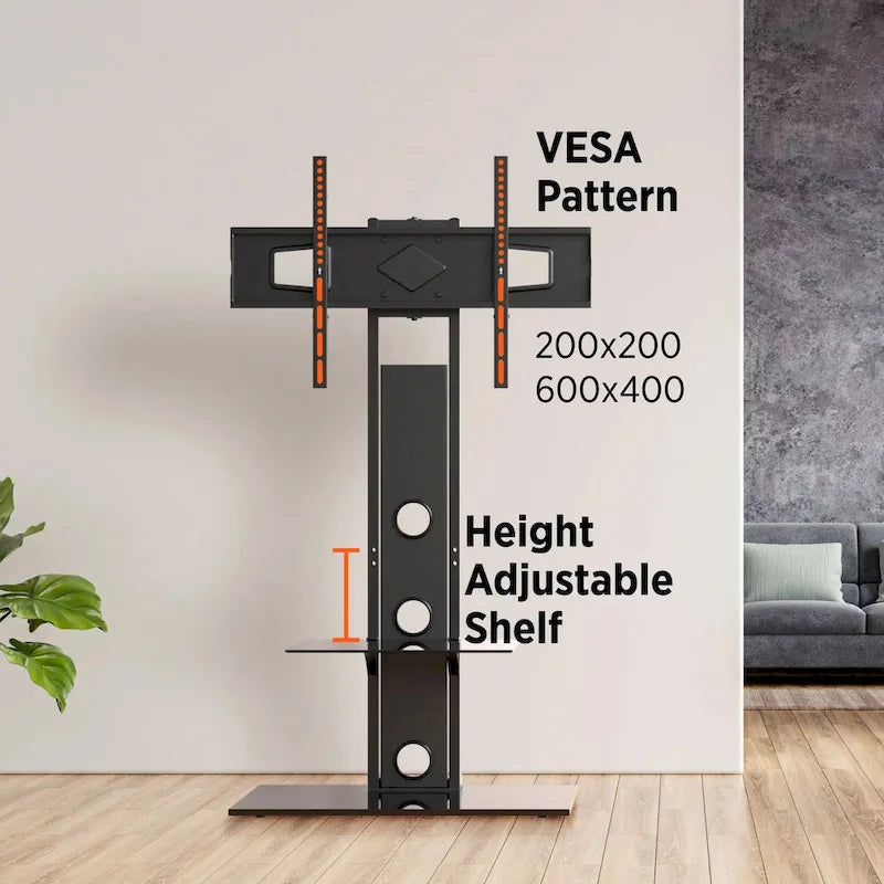 Premium Swivel TV Stand Mount for 37-72 Screens with Shelving, Holds up to 110 Lbs
