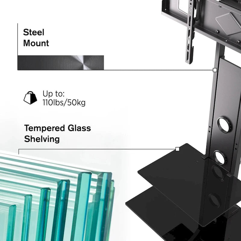 Premium Swivel TV Stand Mount for 37-72 Screens with Shelving, Holds up to 110 Lbs