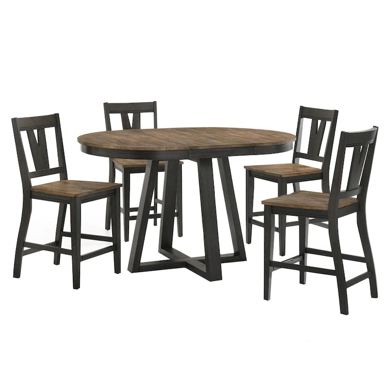Round Counter Table with Trestle-styled based, Brushed Brown & Pecan