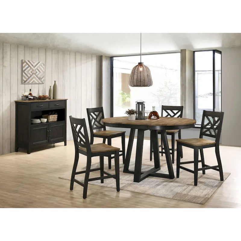 Round Counter Table with Trestle-styled based, Brushed Brown & Pecan