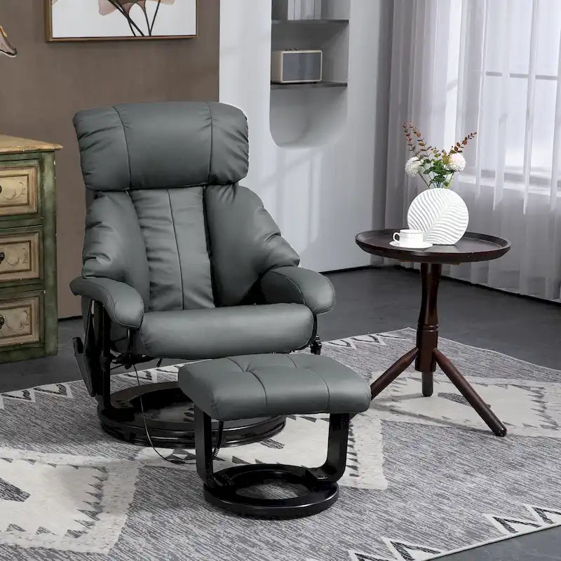 Massage Recliner Chair with Ottoman, 360 Swivel Recliner and Footstool, PU Leather Reclining Chair, Gray
