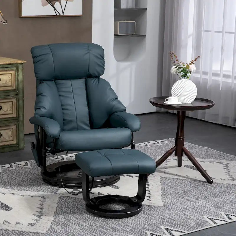 Massage Recliner Chair with Ottoman, 360 Swivel Recliner and Footstool, PU Leather Reclining Chair, Gray