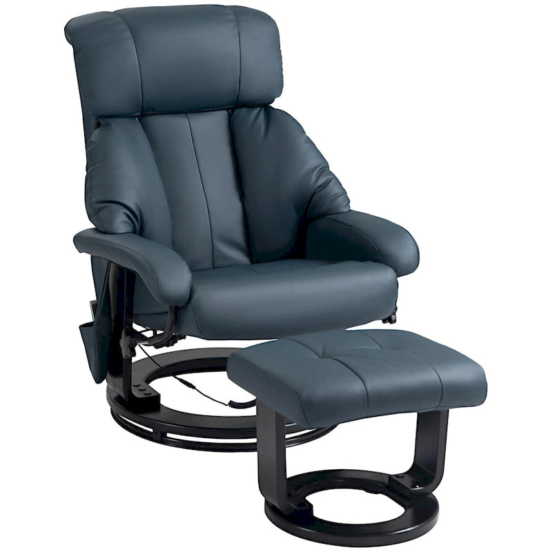 Massage Recliner Chair with Ottoman, 360 Swivel Recliner and Footstool, PU Leather Reclining Chair, Gray