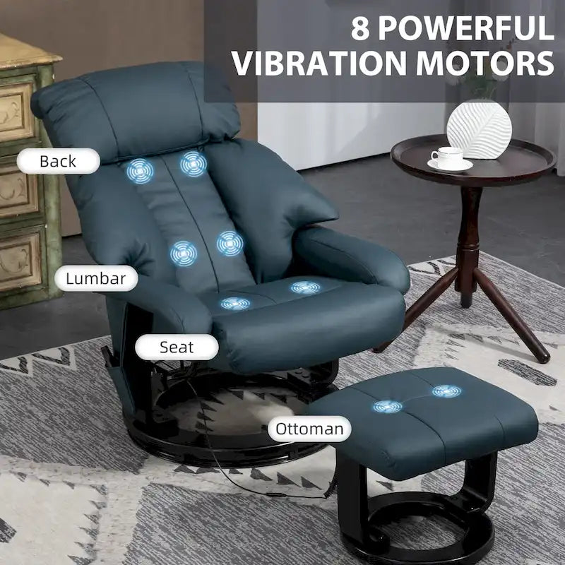 Massage Recliner Chair with Ottoman, 360 Swivel Recliner and Footstool, PU Leather Reclining Chair, Gray