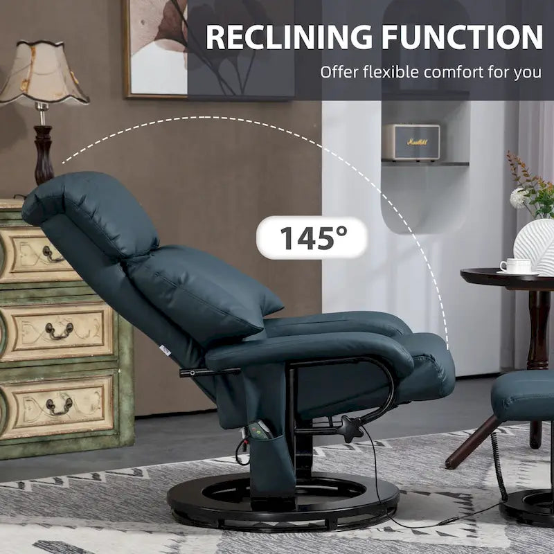 Massage Recliner Chair with Ottoman, 360 Swivel Recliner and Footstool, PU Leather Reclining Chair, Gray