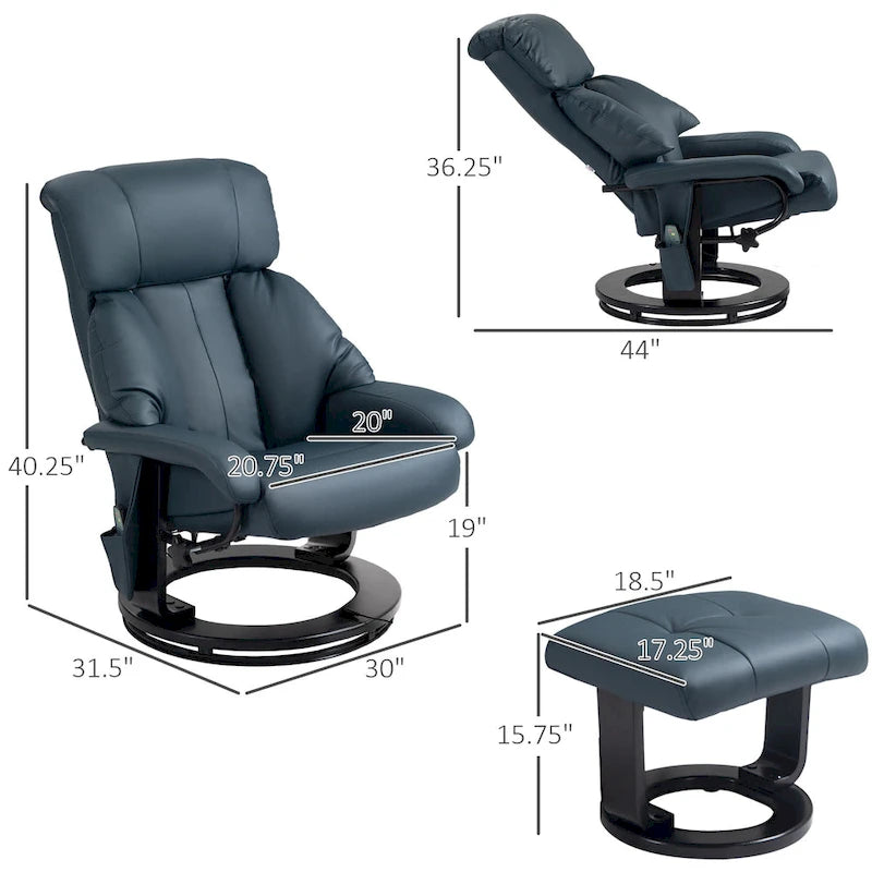Massage Recliner Chair with Ottoman, 360 Swivel Recliner and Footstool, PU Leather Reclining Chair, Gray