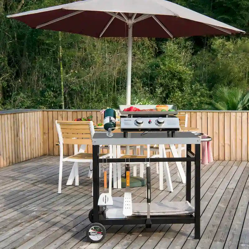 Double Shelf Movable Dining Cart Work Table with Handle - N/A