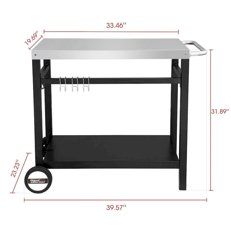 Double Shelf Movable Dining Cart Work Table with Handle - N/A