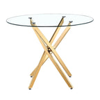 Runder Esstisch aus Glas mit goldenem Sternfuß (36) - 29.5H x 36W x 36D