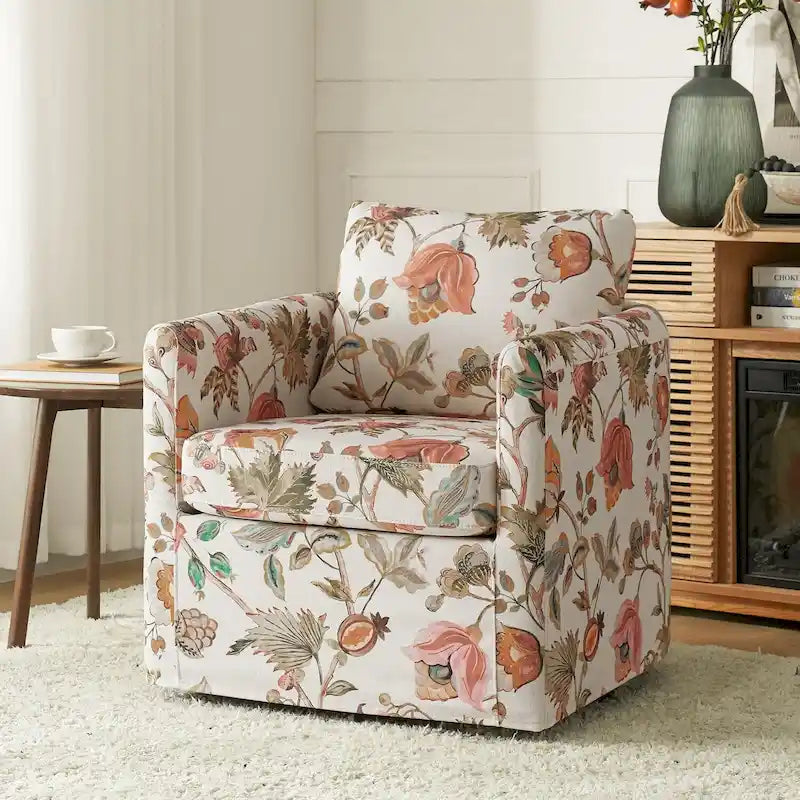 Modern Slipcovered Swivel Chair with Removable Cushion