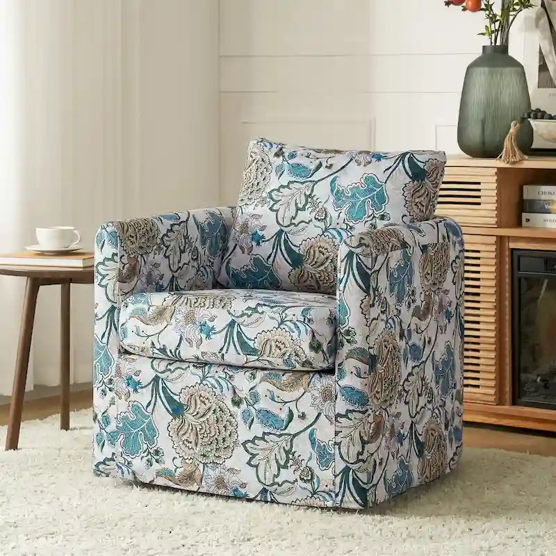 Modern Slipcovered Swivel Chair with Removable Cushion