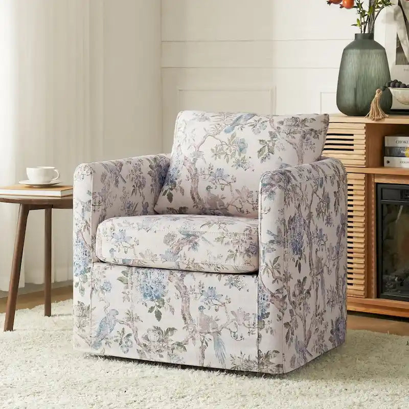Modern Slipcovered Swivel Chair with Removable Cushion
