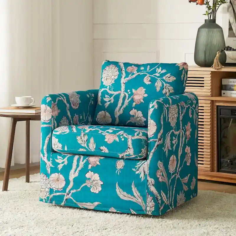 Modern Slipcovered Swivel Chair with Removable Cushion