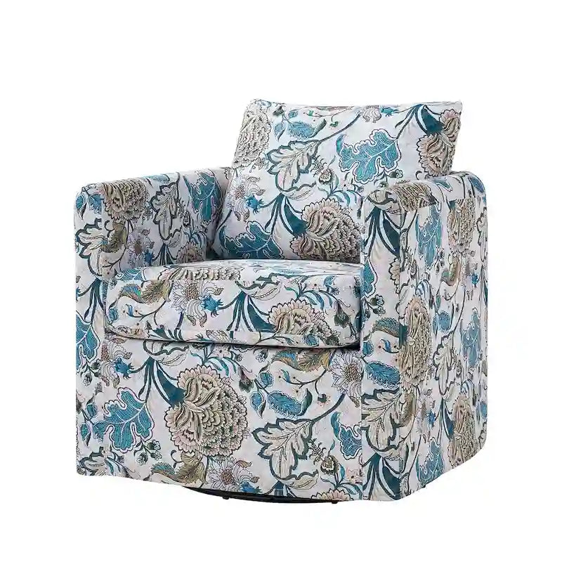 Modern Slipcovered Swivel Chair with Removable Cushion