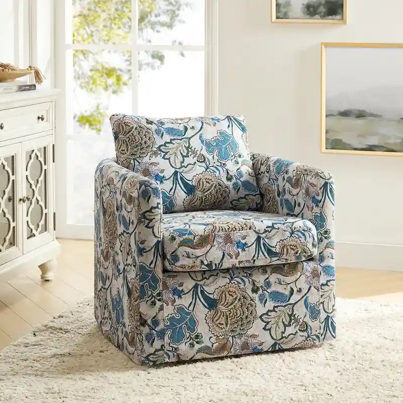 Modern Slipcovered Swivel Chair with Removable Cushion