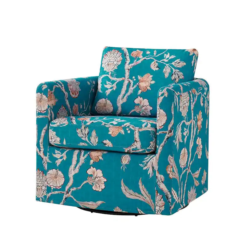Modern Slipcovered Swivel Chair with Removable Cushion