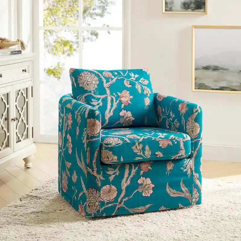 Modern Slipcovered Swivel Chair with Removable Cushion
