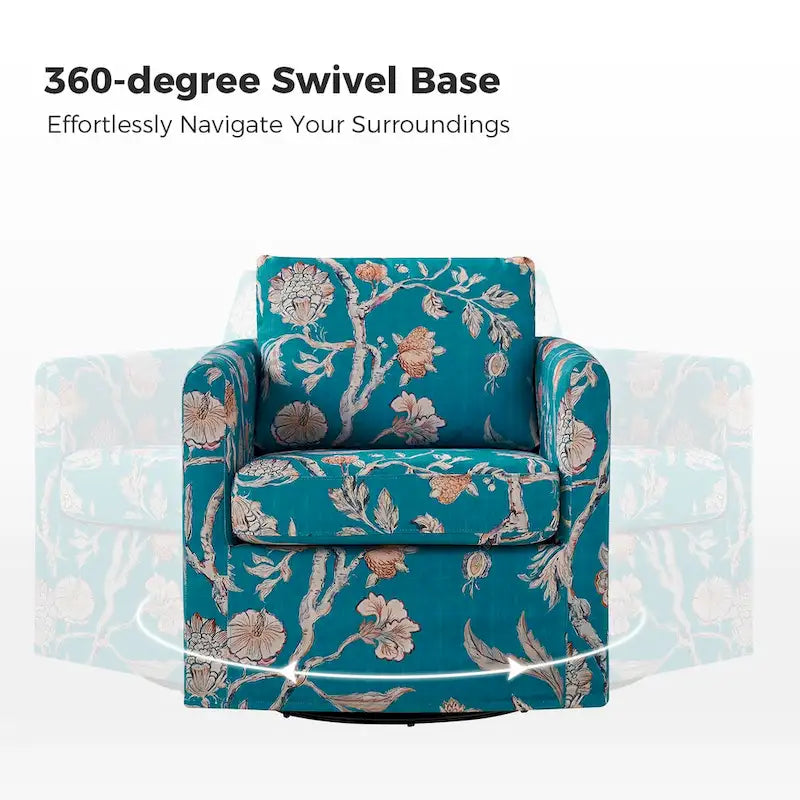 Modern Slipcovered Swivel Chair with Removable Cushion