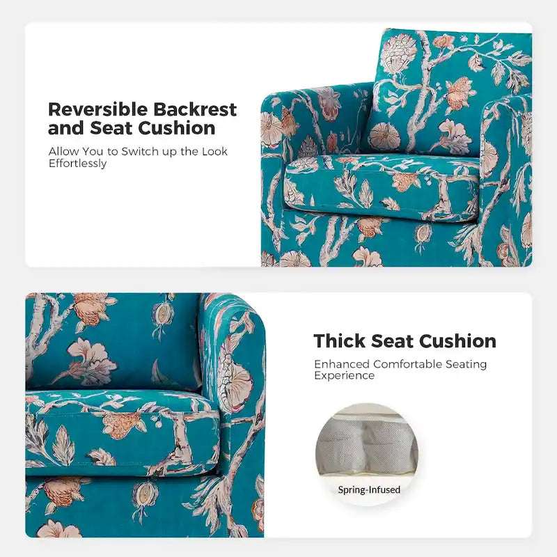 Modern Slipcovered Swivel Chair with Removable Cushion