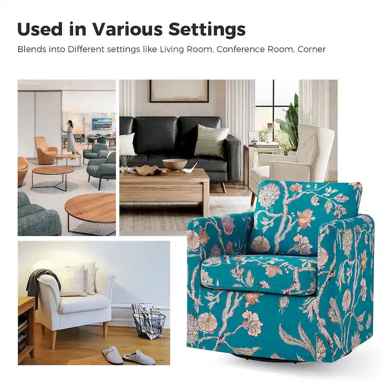 Modern Slipcovered Swivel Chair with Removable Cushion