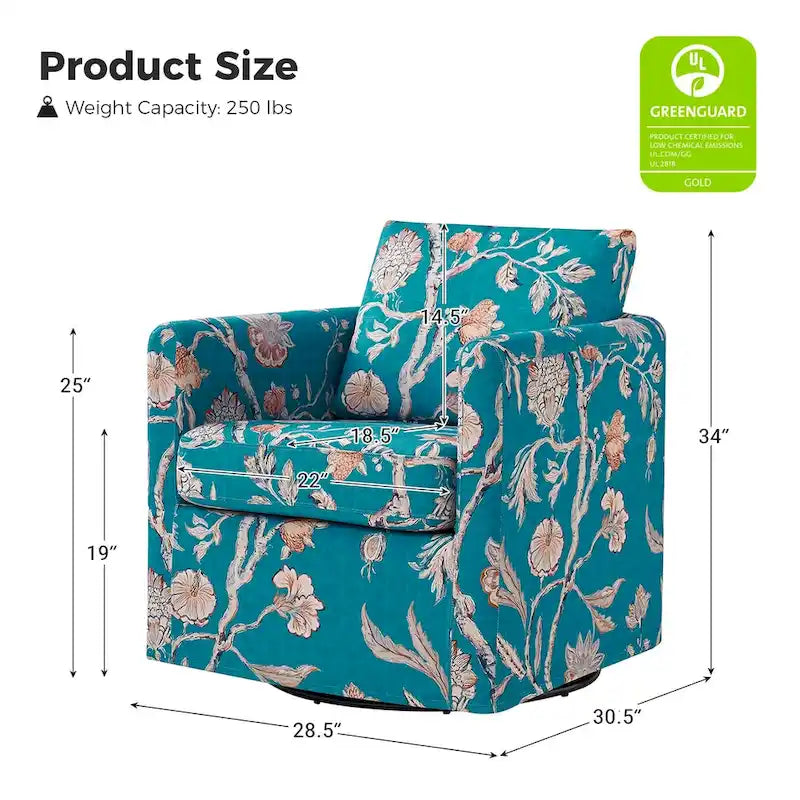 Modern Slipcovered Swivel Chair with Removable Cushion