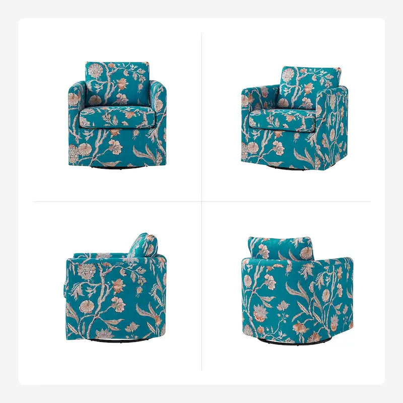 Modern Slipcovered Swivel Chair with Removable Cushion