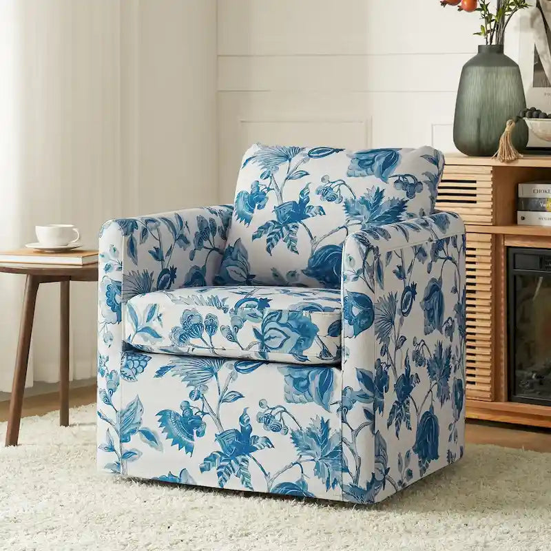 Modern Slipcovered Swivel Chair with Removable Cushion