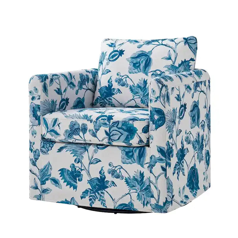 Modern Slipcovered Swivel Chair with Removable Cushion