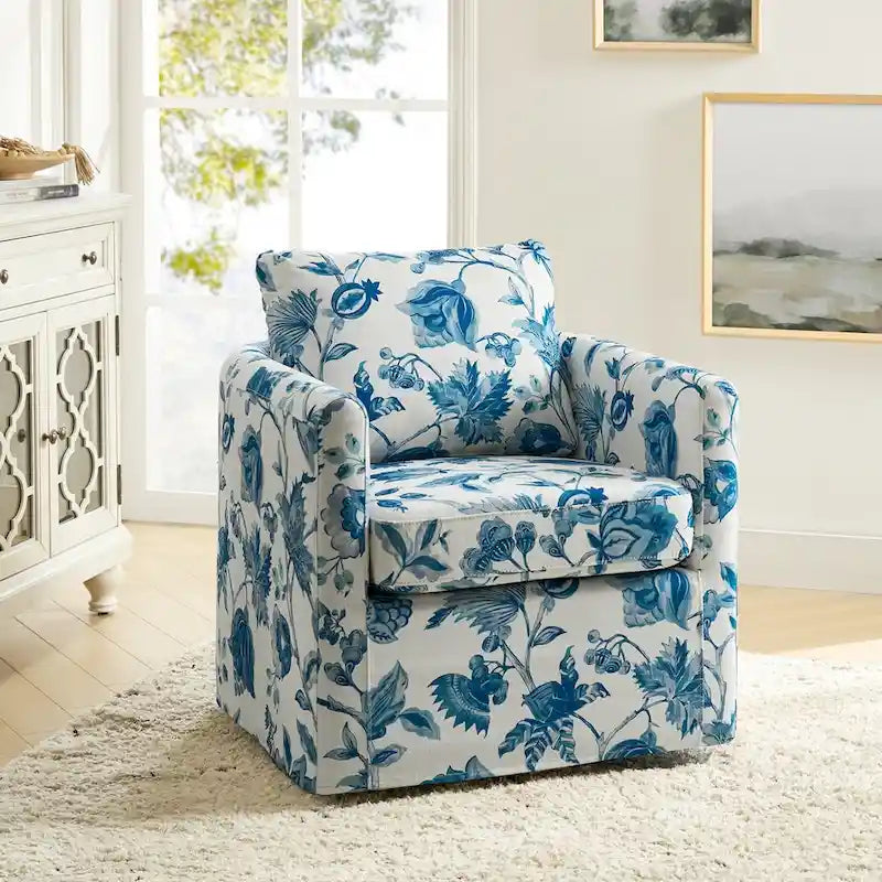 Modern Slipcovered Swivel Chair with Removable Cushion