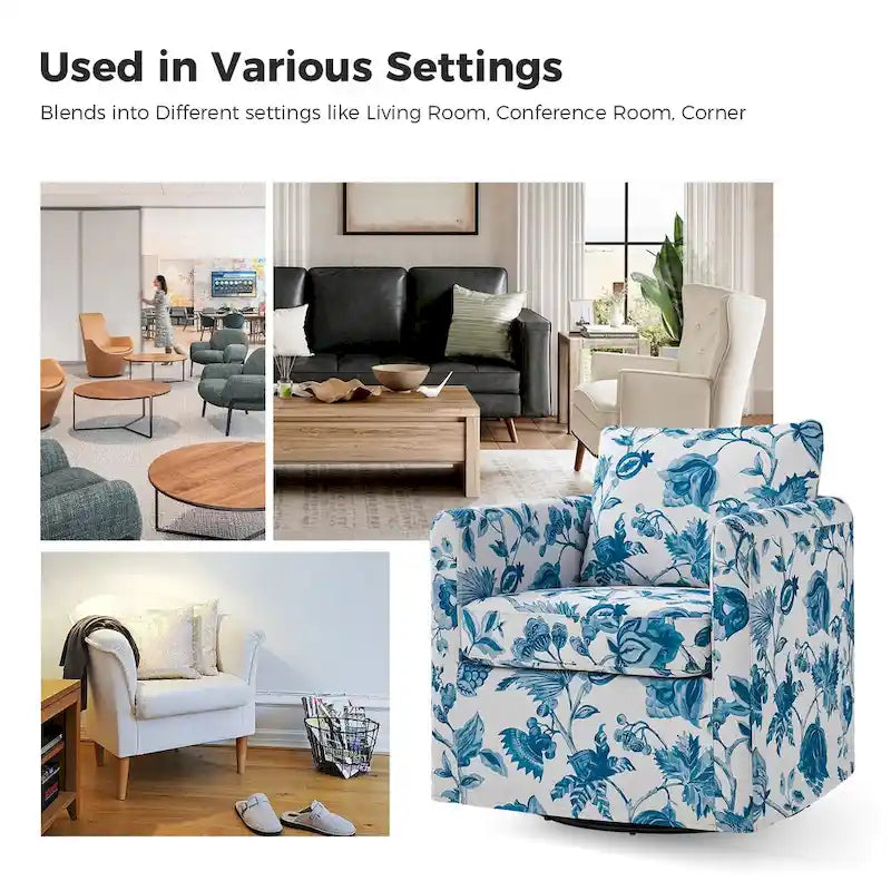 Modern Slipcovered Swivel Chair with Removable Cushion