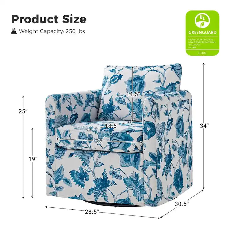Modern Slipcovered Swivel Chair with Removable Cushion