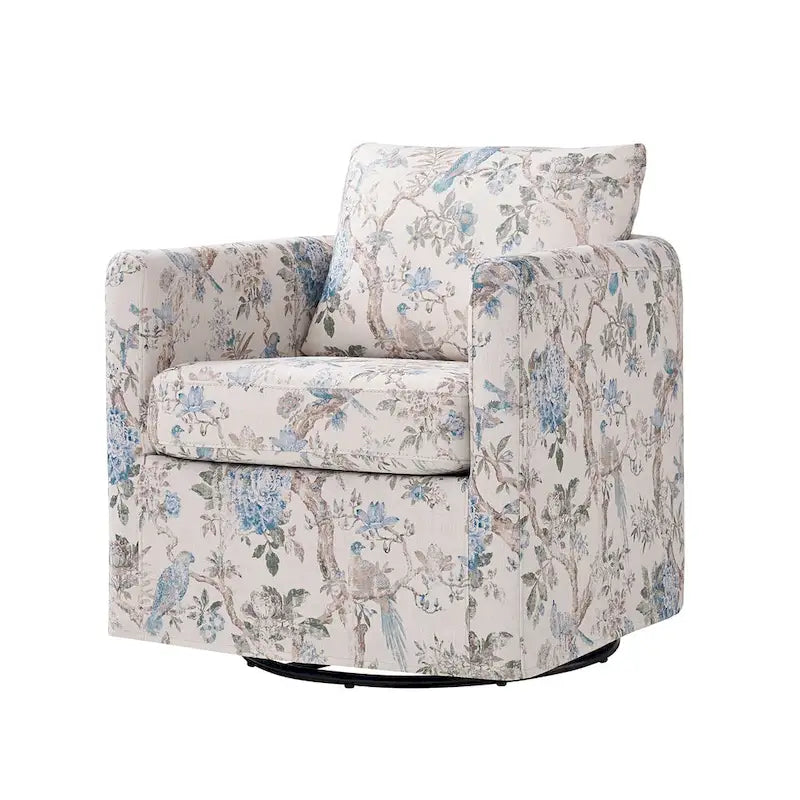 Modern Slipcovered Swivel Chair with Removable Cushion