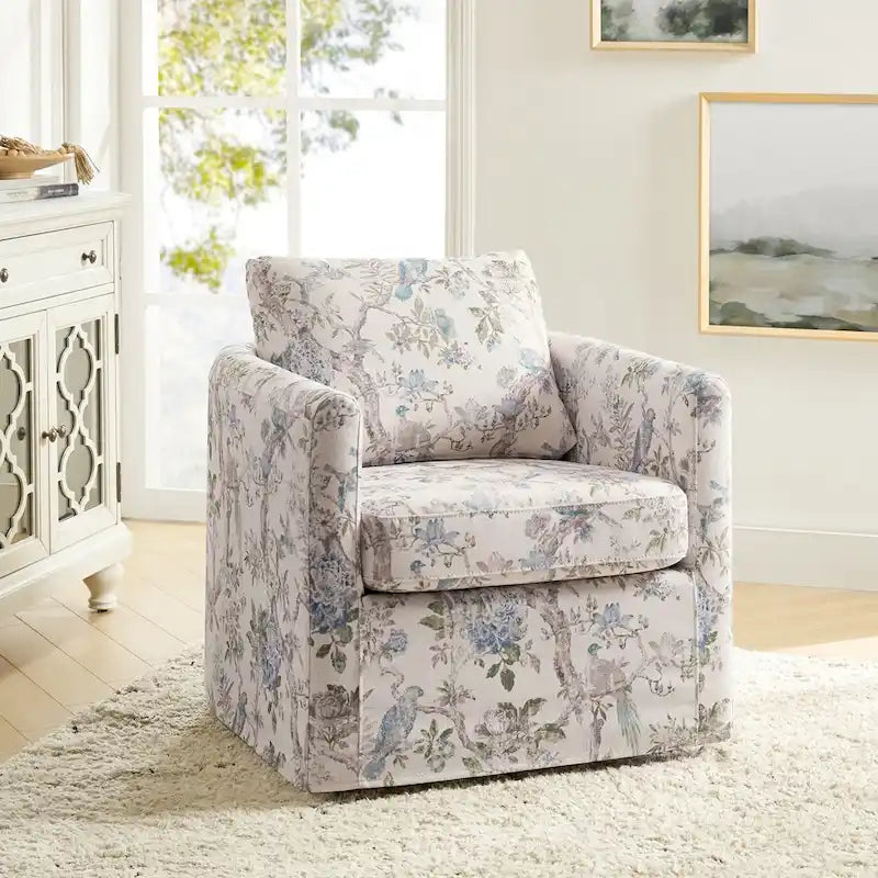 Modern Slipcovered Swivel Chair with Removable Cushion