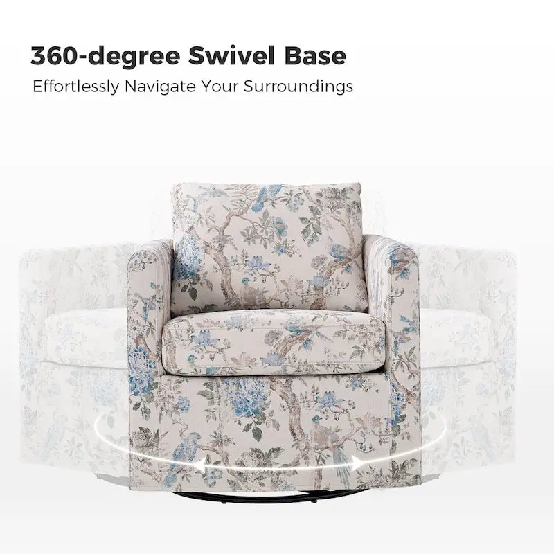 Modern Slipcovered Swivel Chair with Removable Cushion