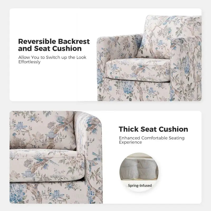 Modern Slipcovered Swivel Chair with Removable Cushion