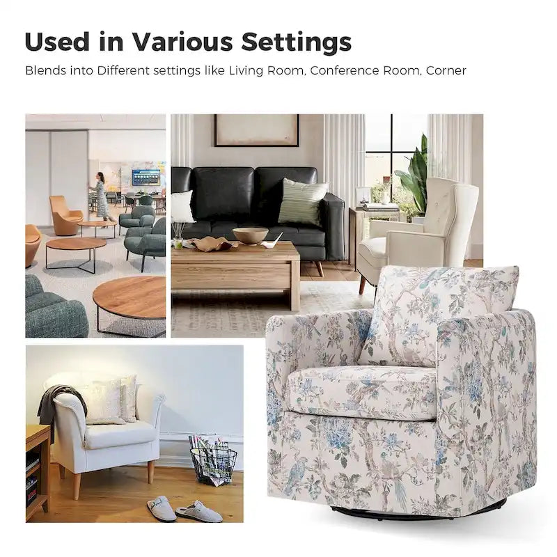 Modern Slipcovered Swivel Chair with Removable Cushion