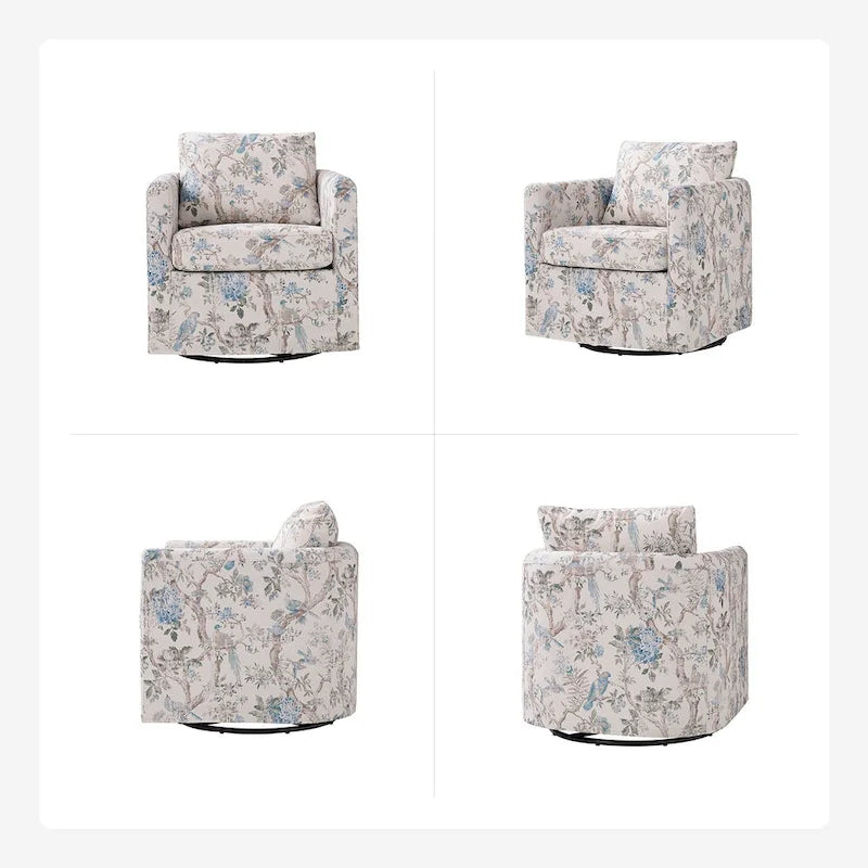 Modern Slipcovered Swivel Chair with Removable Cushion