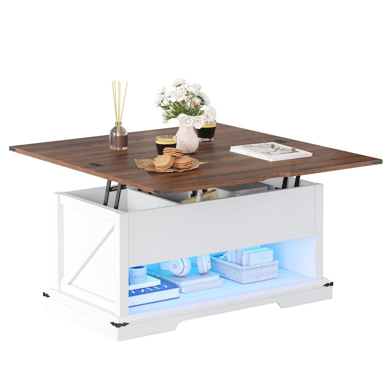 Lift Top Coffee Table Extendable Tabletop with Hidden Storage and Shelves