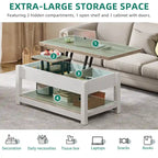 Lift Top Coffee Table Extendable Tabletop with Hidden Storage and Shelves