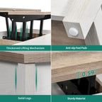 Lift Top Coffee Table Extendable Tabletop with Hidden Storage and Shelves