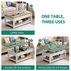 Lift Top Coffee Table Extendable Tabletop with Hidden Storage and Shelves