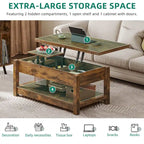 Lift Top Coffee Table Extendable Tabletop with Hidden Storage and Shelves