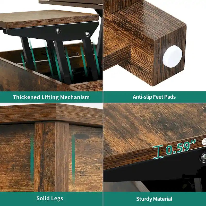 Lift Top Coffee Table Extendable Tabletop with Hidden Storage and Shelves