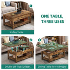 Lift Top Coffee Table Extendable Tabletop with Hidden Storage and Shelves